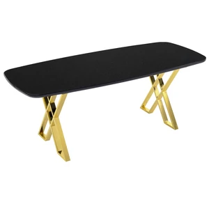 LUNA SOFT étkezőasztal lakk FEKETE MDF asztallap és EZÜST fém lábak 92×180 cm 