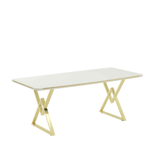 ALYA Étkezőasztal lakk FEHÉR marmo MDF asztallap és ARANY fém lábak 92×160 cm