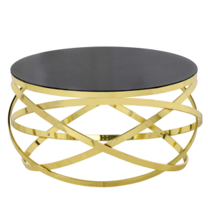 MILKY WAY modern dohányzóasztal Arany design lábbal és Fekete Arany mintás MDF  asztallappal