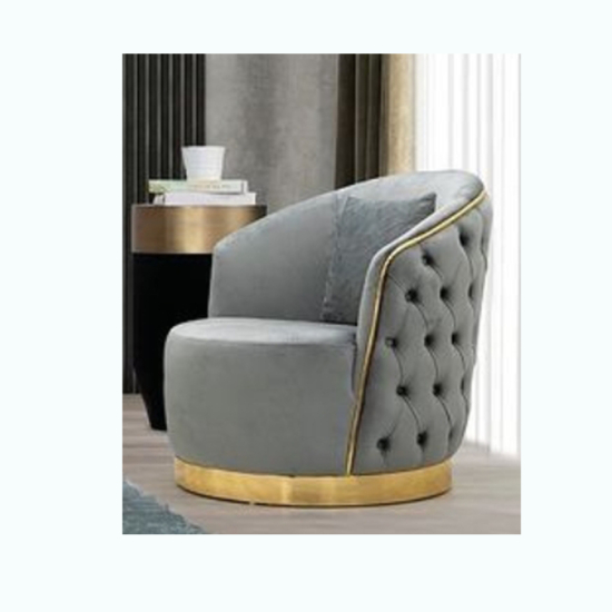 CHELSEA Modern Chesterfield fotel SZÜRKE színben arany színű fém díszítéssel