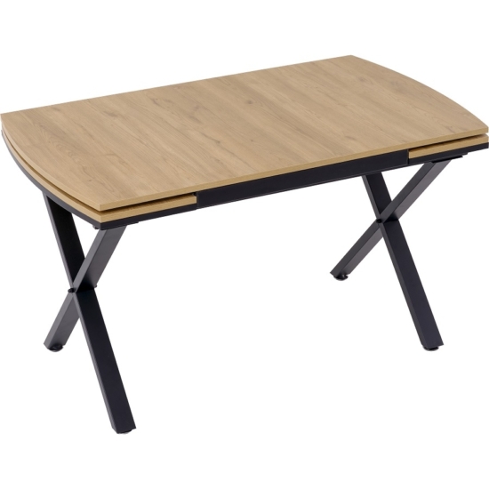 VEGA bővíthető étkezőasztal FA hatású MDF asztallap és fekete fém lábak 79×132-187 cm
