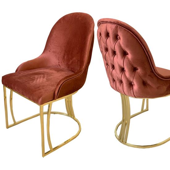 MAYFAIR chesterfield stílusú étkezőszék TERRA színű szövet és arany láb