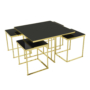 Kép 1/3 - QUINTET 5 részes dohányzóasztal szett Arany Fém lábakkal és Fekete Arany mintás MDF asztallap